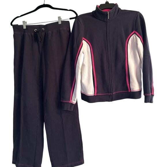 Vintage SJB Active 2 Pc Track Suit Navy/Pink/White Front Zipper Size M/M Petite - Picture 1 of 6